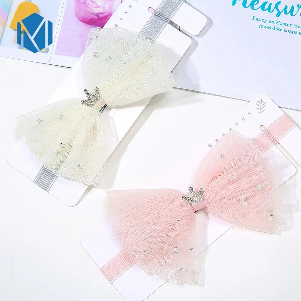 Ins высокая эластичность обруч жемчужный сетчатый Корона ободок с бантиком для
