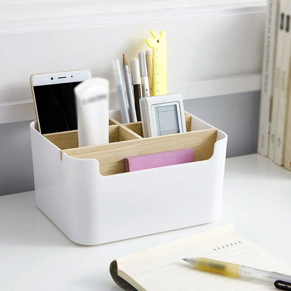 

New Wood Desktop Storage Box Miscellaneous Cosmetic Rectangular Storage Box Household Kitchen Supplies Grid Design