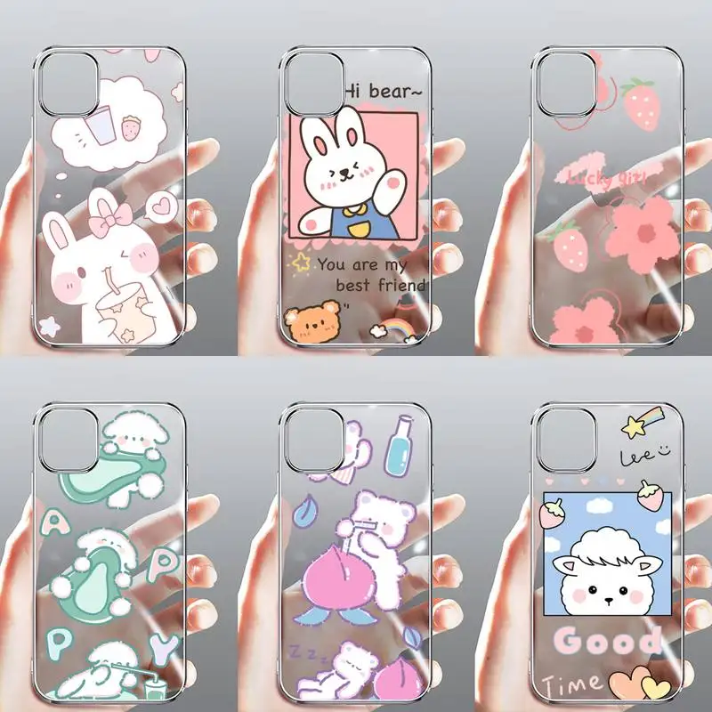 

Cute bear rabbit flower dinosaur Phone Case Transparent for iPhone Samsung A S 11 12 6 7 8 9 30 Pro X Max XR Plus lite