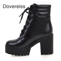 winterwoman fashion new sexy platform motercycle boots white block heels chunky heels cross lacing ankle boots 41 42 43