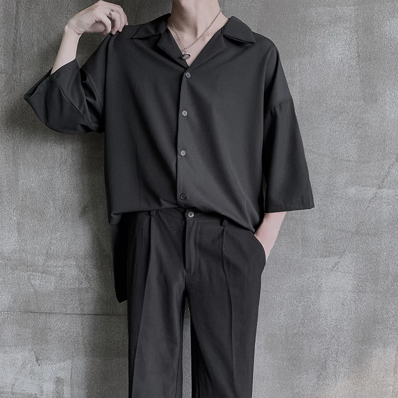 Мужская гавайская рубашка 4 цвета с рукавами из семи частей воротником-стойкой и