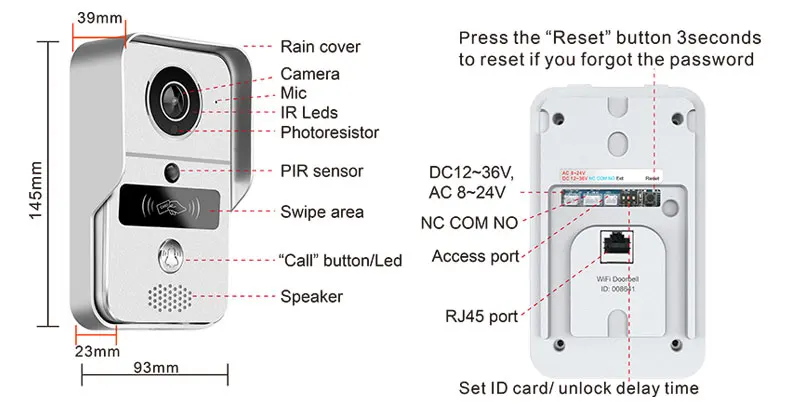 2MP 1080P Yoosee Беспроводной Wi-Fi дверной звонок P2P 150 градусов POE RJ45 Видео телефон |