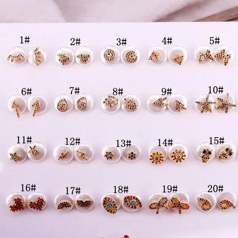 10 пар микро паве красочные фианиты золото крошечные сердца Луна Звезда глаз