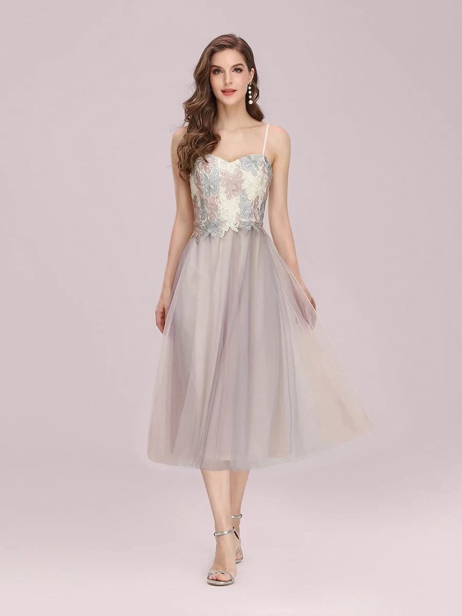 

Женское вечернее платье подружки невесты Ever Pretty, короткое ТРАПЕЦИЕВИДНОЕ платье из тюля, с аппликацией, лето 2021