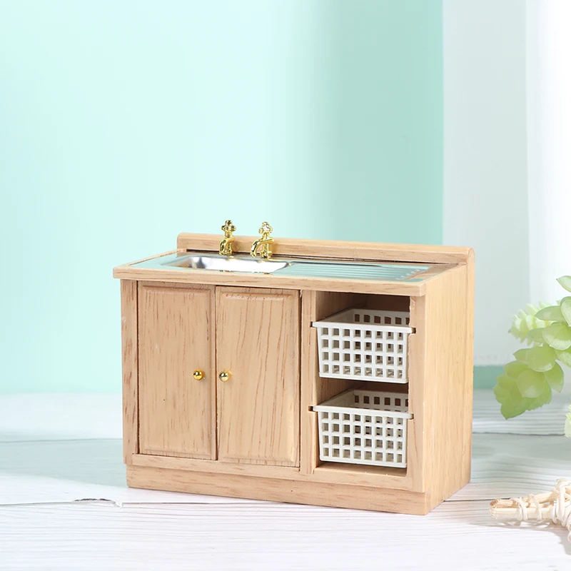 Деревянная мебель для кукольного домика горячая Распродажа 1:12 раковина шкаф