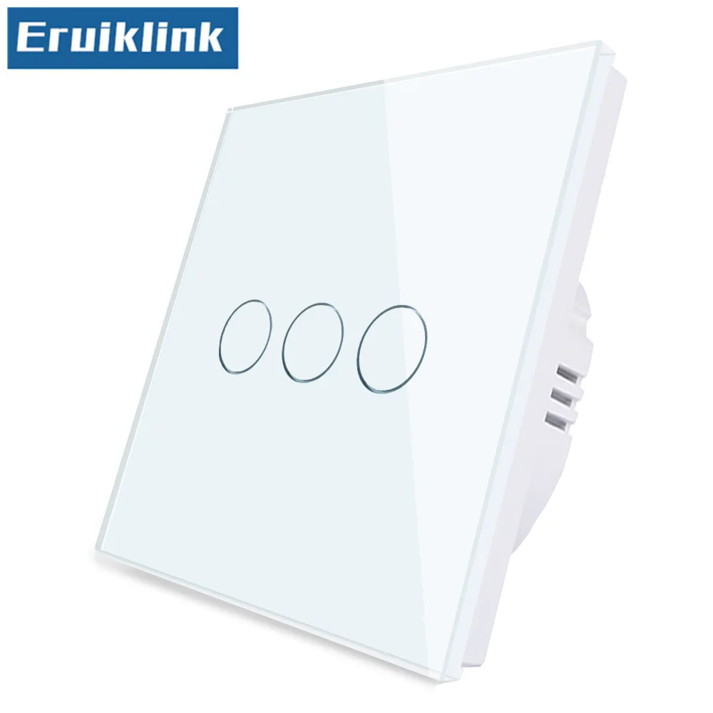 3gang White Switch ЕС/Великобритания Стандартный настенный светильник переключатель, 1/2/3 местный 1 позиционный с украшением в виде кристаллов Стекло Панель 220V сенсорный выключатель не может быть с дистанционным управлением - Цвет: 3gang White Switch