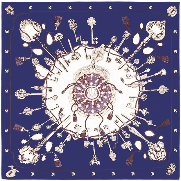 

100 см Шелковый квадратный шарф, женские шарфы, винтажная металлическая цепочка для ключей, бандана с принтом, женская дизайнерская шаль и на...