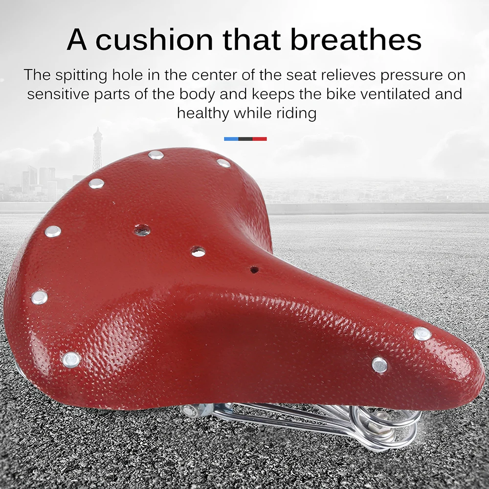 

Soft and Comfortable Mountain Bike Saddle Retro Leather Cushion Cowhide Bicycle Seat
