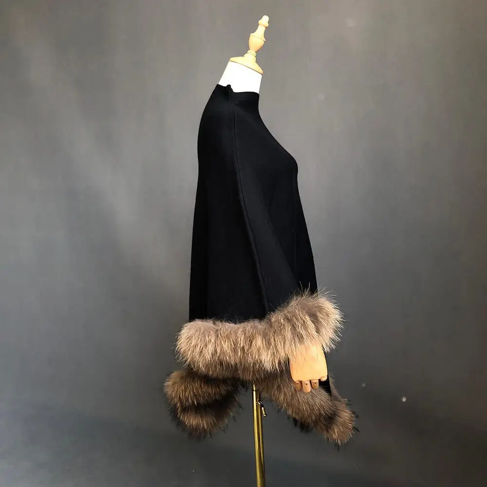 Женское пончо Модный пуловер шаль зимнее теплое с меховым верхом |