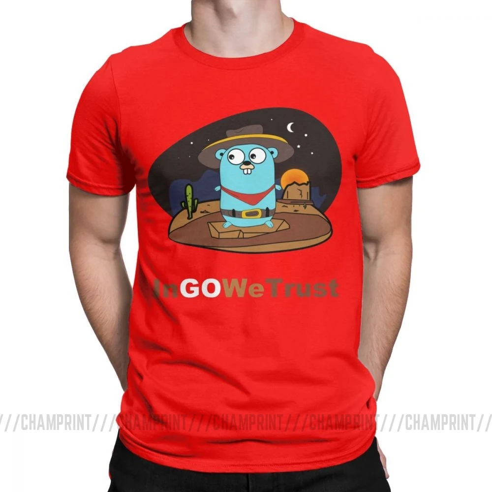 Красный Golang Мужская футболка Gopher In Go мы доверяем программисту Программирование футболка кодер кодирование одежда разработчик забавная футболка - Цвет: Красный