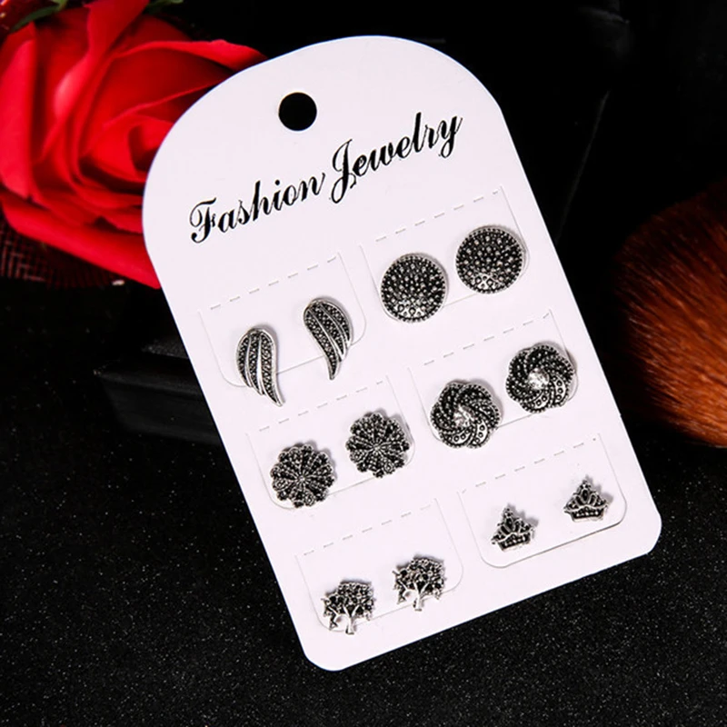 

Punk Silver Color Earring Sets Ethnic Bohemia Ear Clip Stud Earrings For Women Christmas tree Flowers Wings Earrings