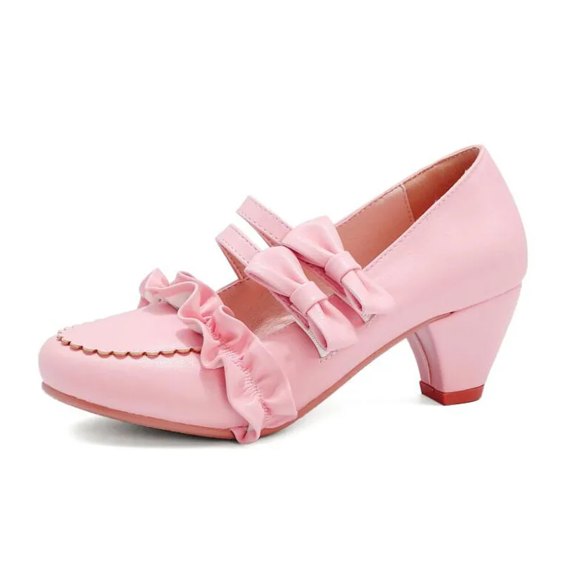 

2020 Women Pumps Spring Autumn All Match OL Fashion Double Bow High Heel Party Wedding Shoes Women Mid Heel Mary Jane Shoes