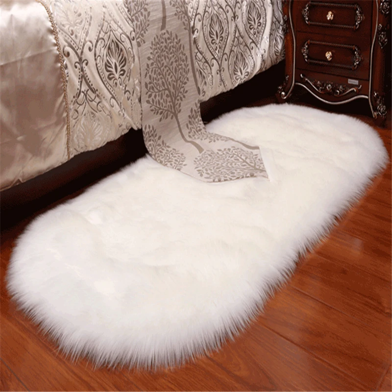 

White Faux Fur Rugs Large Oval Artificial Sheepskin Long Hair Carpet Soft Mat Bedroom For Living Room Carpets