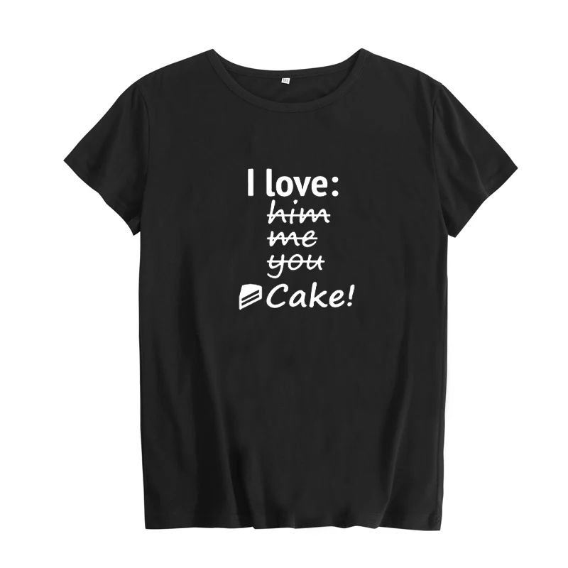 Черно белые футболки из хлопка женские топы Забавные с надписью I love Cake женская