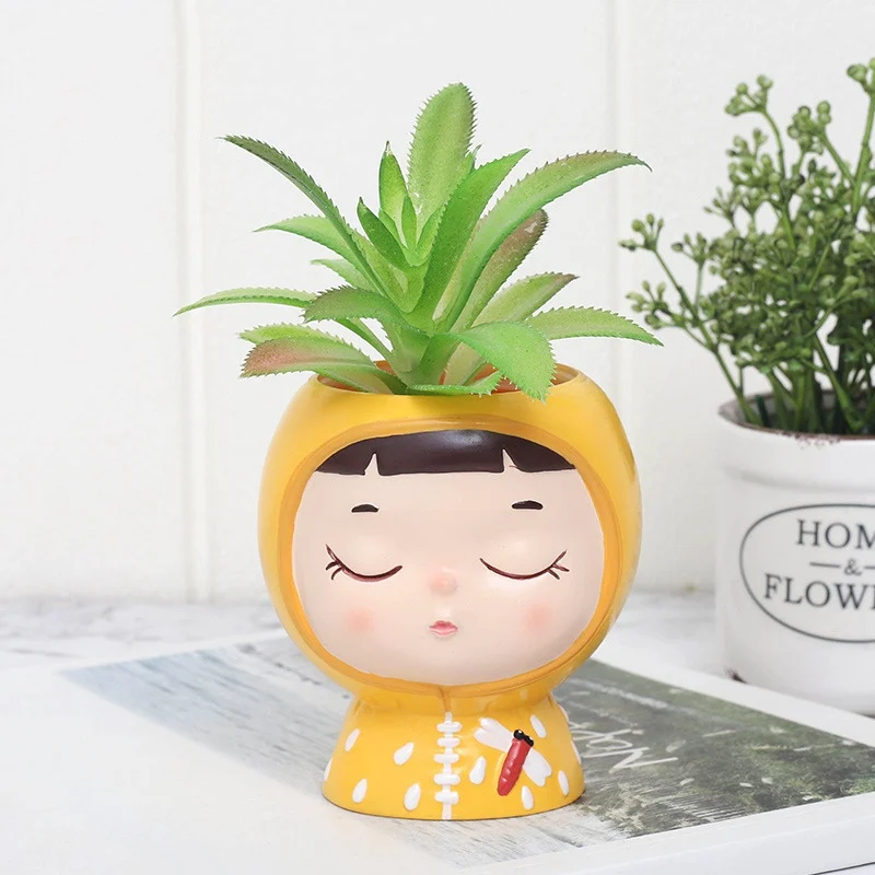 Эмалированный цветочный горшок милый мультфильм девушка суккулент растение