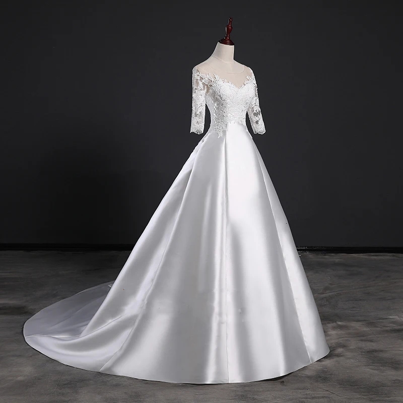Vivian's Bridal винтажное атласное кружевное свадебное платье с аппликацией с полурукавом и вырезом на спине, кружевное свадебное платье