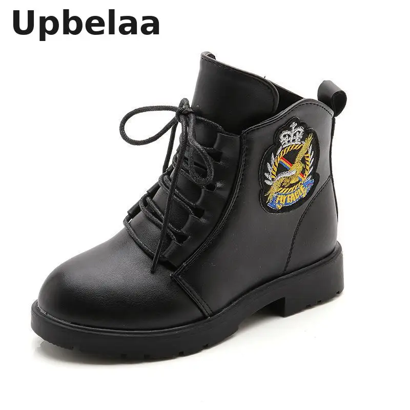 Autumn winter New Girl Martin Boots Shoes For Girls Children Warm Fashion PU Leather Waterproof Boots Kids Snow Boots Boys Shoes