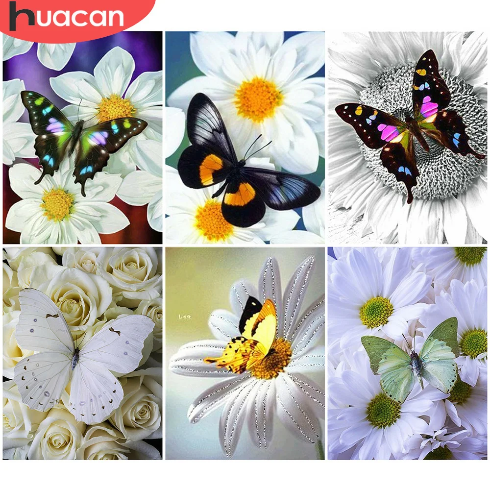

HUACAN DIY Diamond Painting Cross Stitch Animal Mosaic Rhinestone Flower Full Square Diamond Embroidery Butterfly Decoration