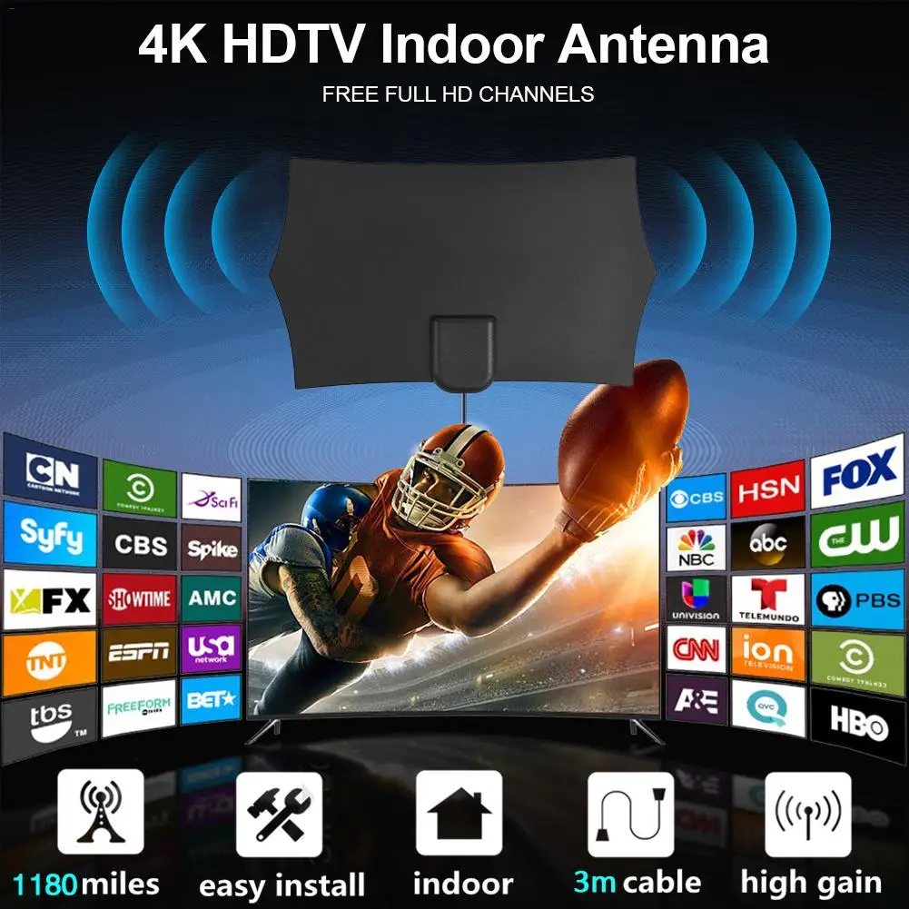 Новинка 2019 цифровая HDTV антенна 4K внутренняя усиленная диапазон 1180 миль с HD1080P