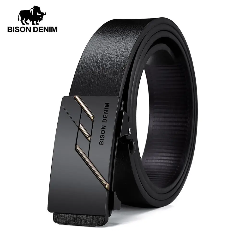 

BISON DENIM Men Geuine Leather Alloy Automatic Buckle Fashion Brand Classic Luxury Business Cow Leather Male Jeans Pants Belt