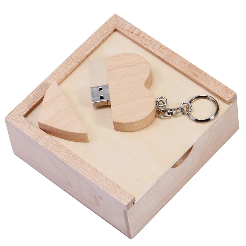 JASTER, хит, деревянный USB 2,0, сердце+ коробка, usb флеш-накопитель, 4 ГБ, 8 ГБ, 16 ГБ, 32 ГБ, 64 ГБ, флешка, карта памяти, логотип на заказ - Цвет: maple with box