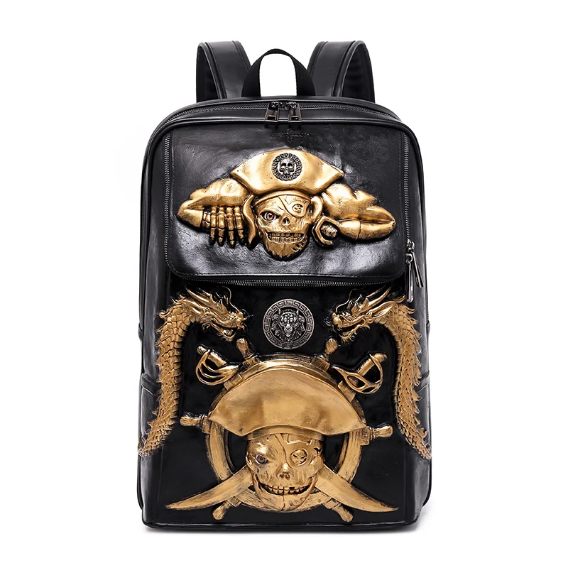 Fashion 3D Embossed Pirate Skull Men Backpack bags dragon Laptop travel bag Women unique Bag personality Cool School Bags