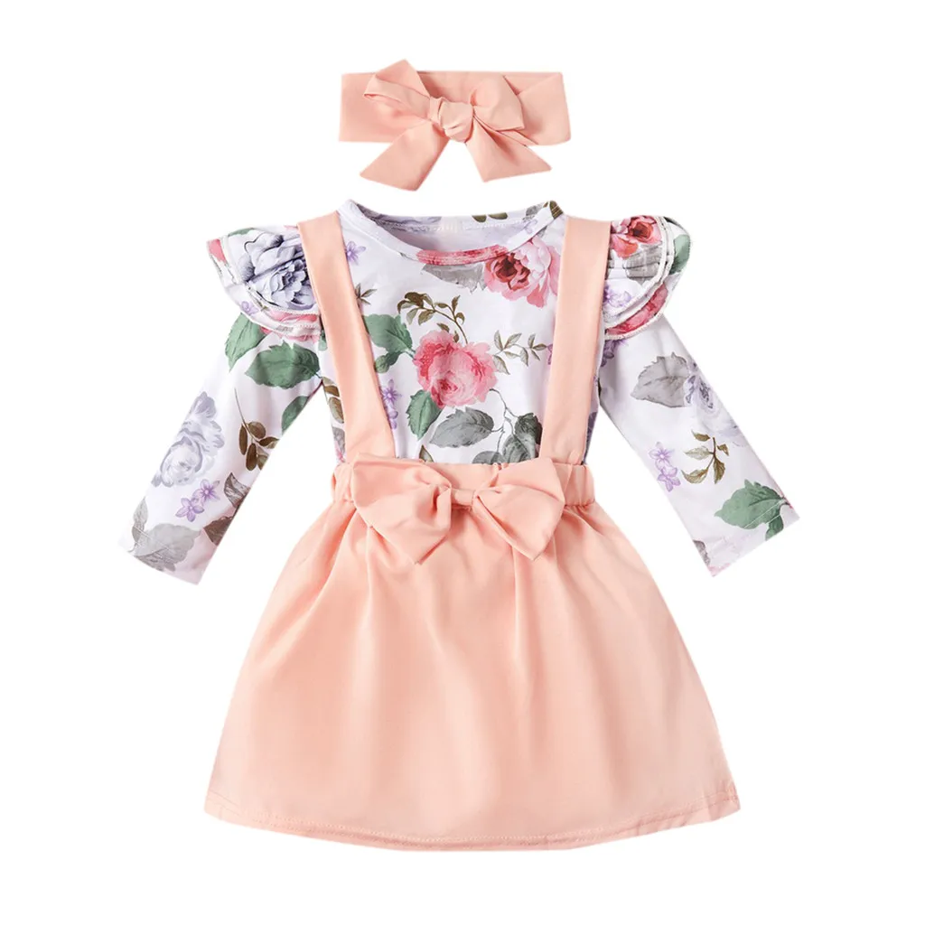 Детский комбинезон с цветочным принтом для новорожденных девочек Однотонная