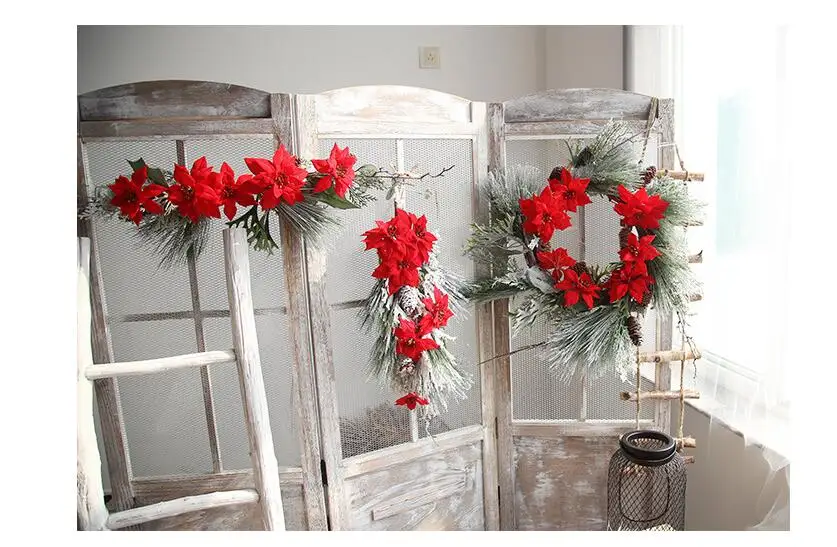 Индиго-красный Poinsettia Рождественский цветок Висячие цветочные композиции букет из искусственных цветов вечерние домашние мероприятия