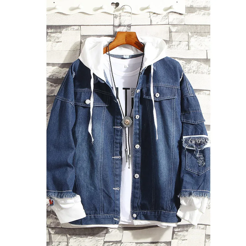 Hooded 02 Мужская модная джинсовая куртка мужская повседневная куртка-бомбер мужская хип-хоп Мужская Ретро джинсовая куртка уличная одежда для мужчин джинсовая куртка мужская мужская куртка пиджак мужской пиджак куртка - Цвет: Hooded 02