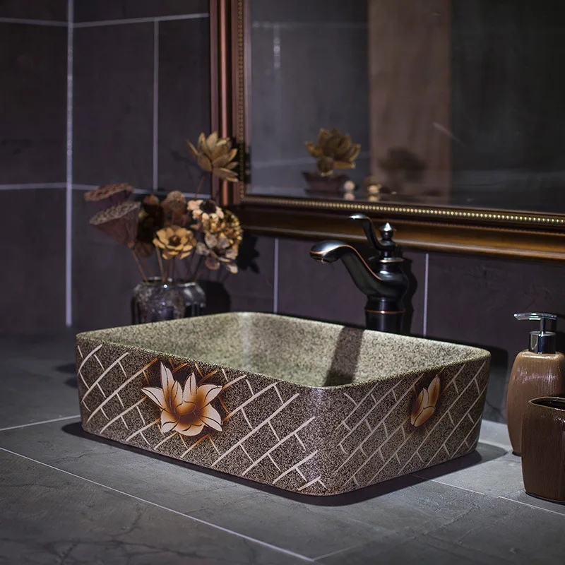 Китайская художественная желтая керамическая раковина овальной формы ручной