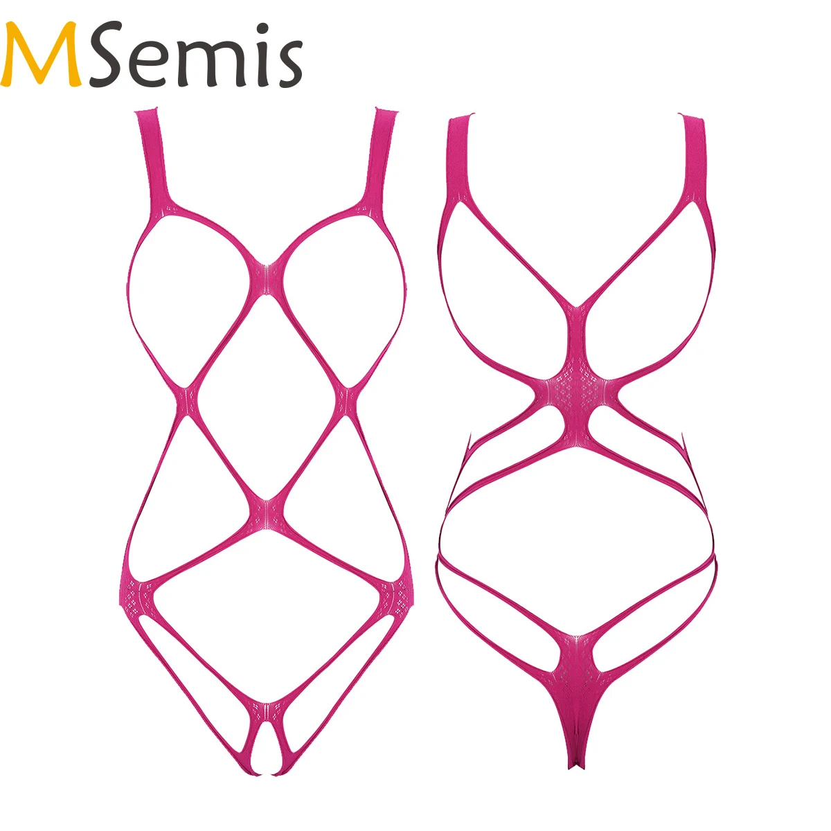 

MSemis Women Erotic Hollow Out Open Bra Crotch Fishnet Bodystockings Sexy Lingerie See-through Micro Bikini Bodysuits Nightwear