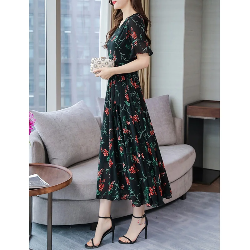 

Sexy Beach Summer Dress Women Chiffon Long Dresses Elegant Print Floral Party Dresses Maxi Vestidos Verano W3