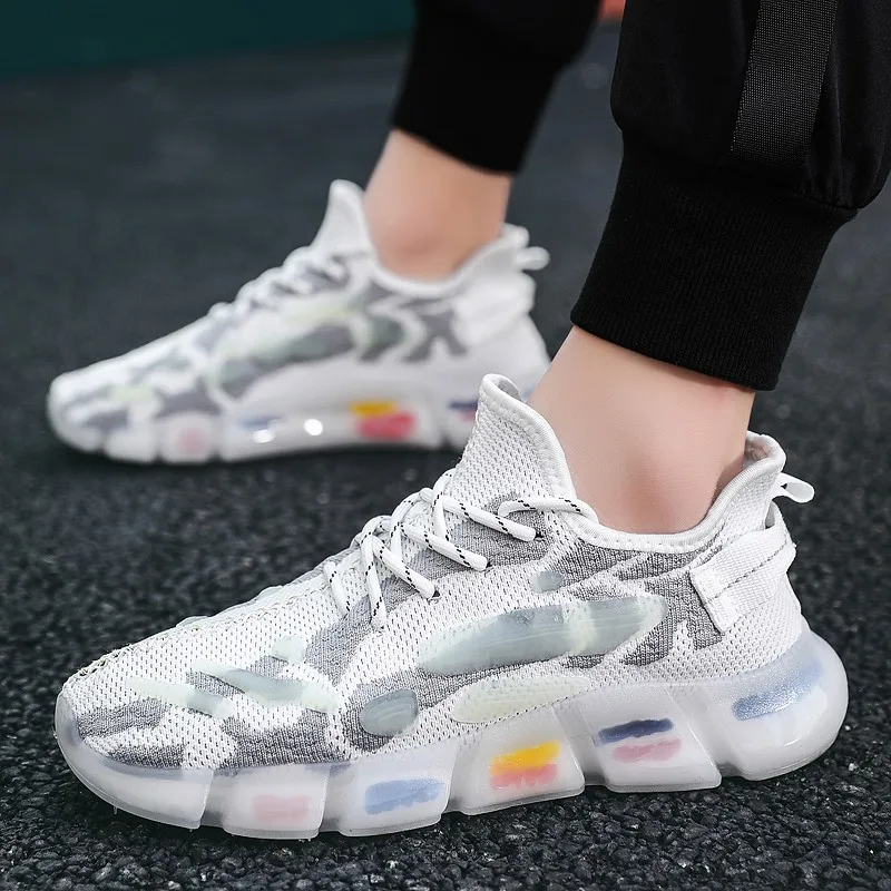 

2021 Hot Style Men Sneakers Rubber Comfortable Breathable Knit Casual Sneakers Hard-Wearing Damping Lace-up Running Shoes