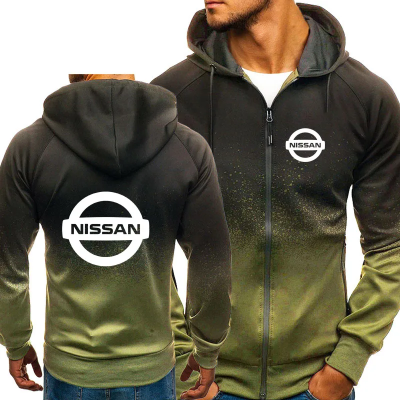 Hoodies Men Nissan Car Logo Print Casual HipHop Harajuku Gradient color Hooded Fleece Sweatshirts zipper Jacket Man Clothing | Мужская