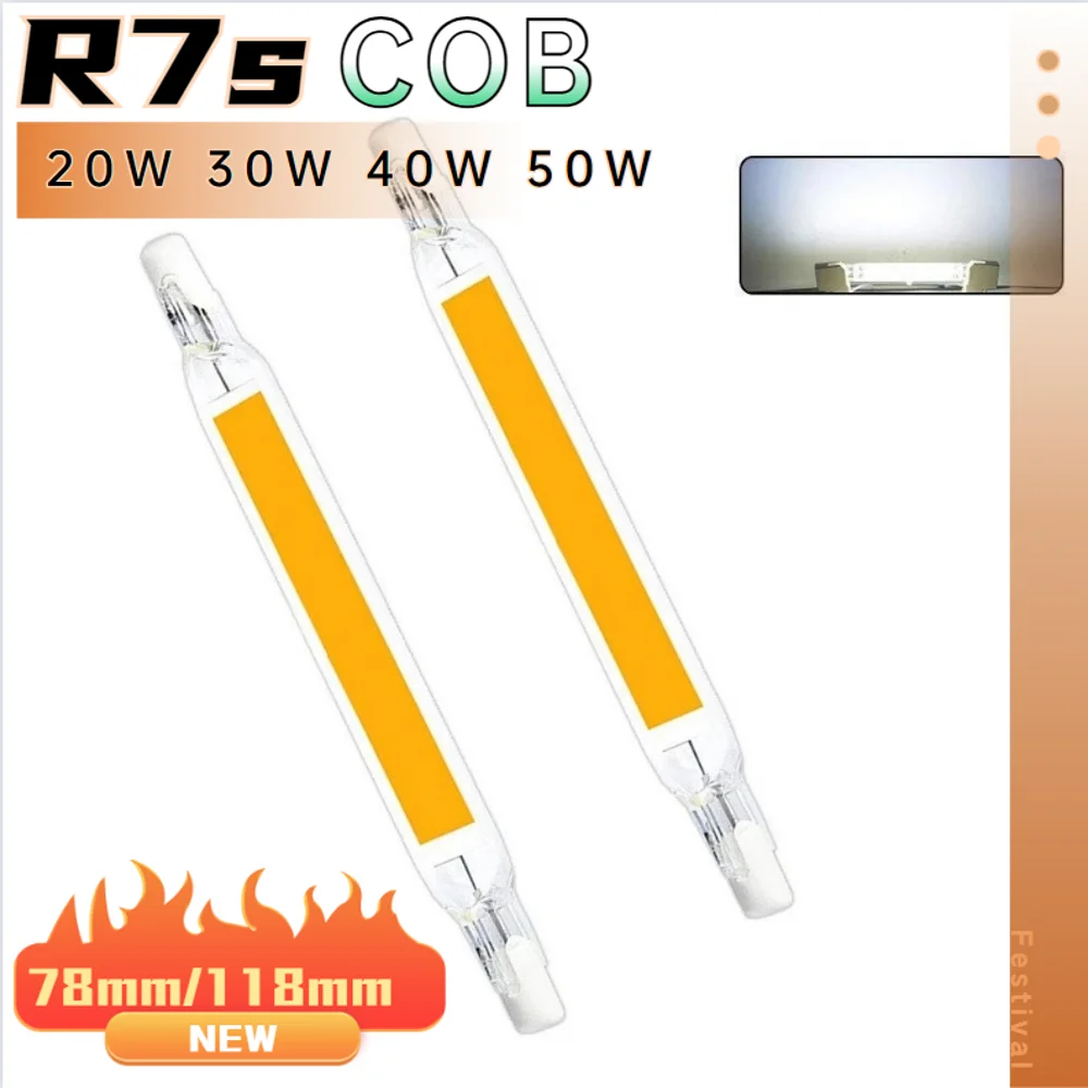 

LED Light R7S 78mm 20W 25W High Powerful Spotlight 118mm 30W 40W 50W Glass Tube COB Bulb Replace Halogen Lamp 110V 220V