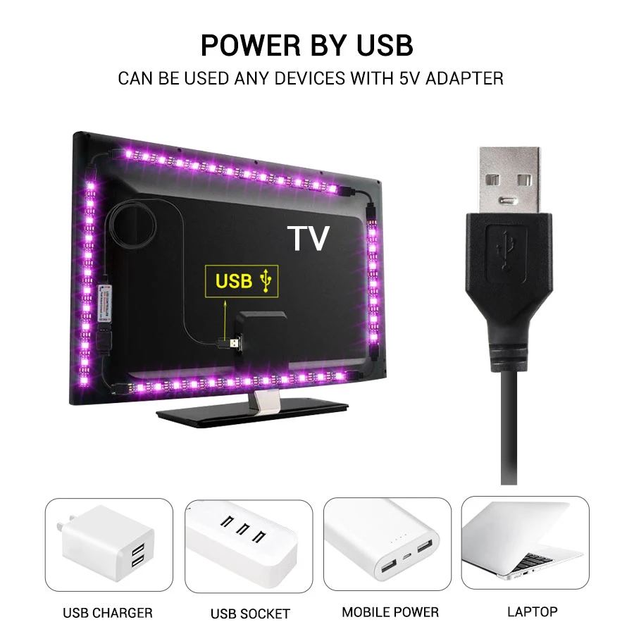 Светодиодный ночник с питанием от USB 5 В 5050 SMD RGB лента 0 3 м подсветильник ка для