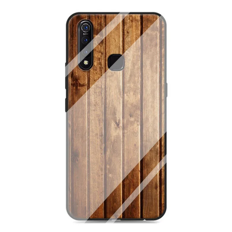 Из цельного дерева Лесоматериалы узор закаленное Стекло телефон крышка для Vivo Z5X z5x черный Мрамор чехол с рисунком в армейском стиле VIVOZ5 X защитный чехол