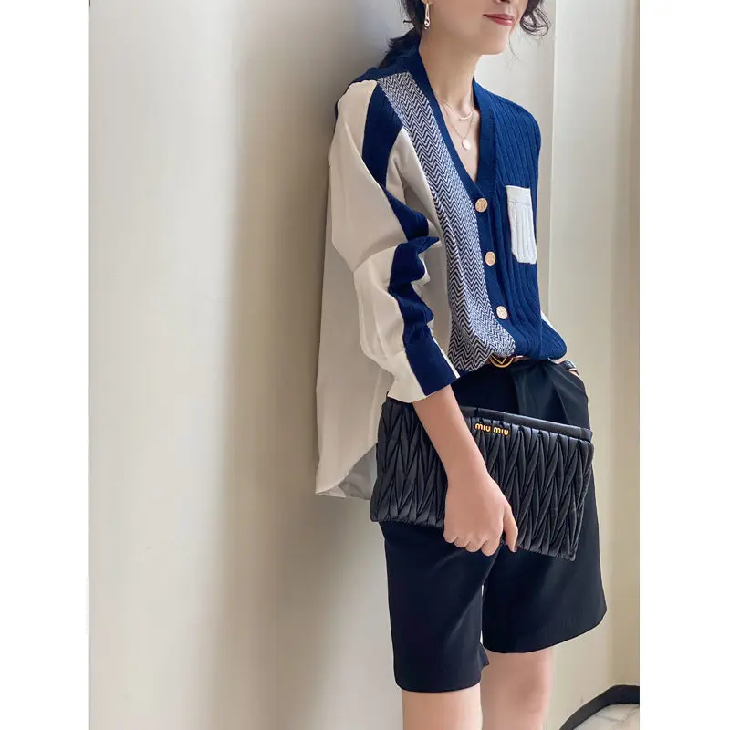 

Новинка Осень Европейский шерстяной вязаный кардиган женский весенний и осенний Универсальный Тонкий Топ в иностранном стиле с длинным ру...