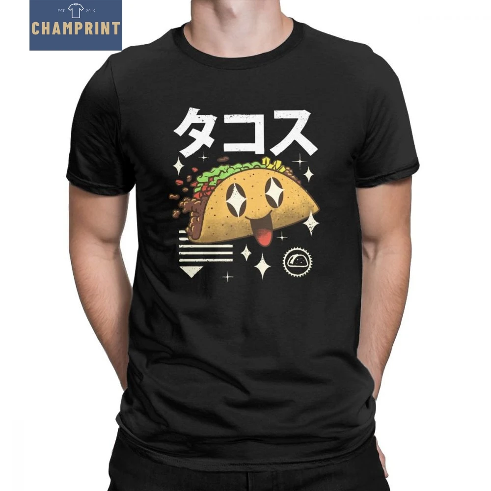 Винтажная Мужская футболка Kawaii Taco с вырезом лодочкой 100% хлопок милая японская
