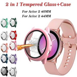 Case for Samsung Galaxy Watch Active 2 44mm 40mm  Plastic Bumper Hard Frame Case with Glass Film  for Galaxy Watch Active 44