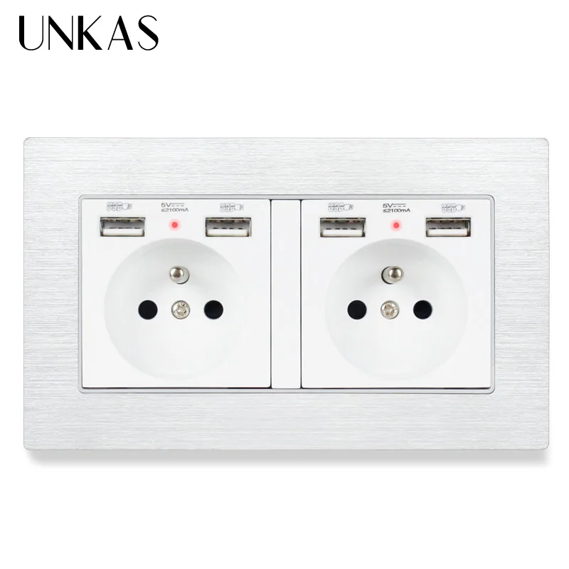 UNKAS французский Стандартный настенная розетка с 4 USB зарядка Порты и разъёмы для