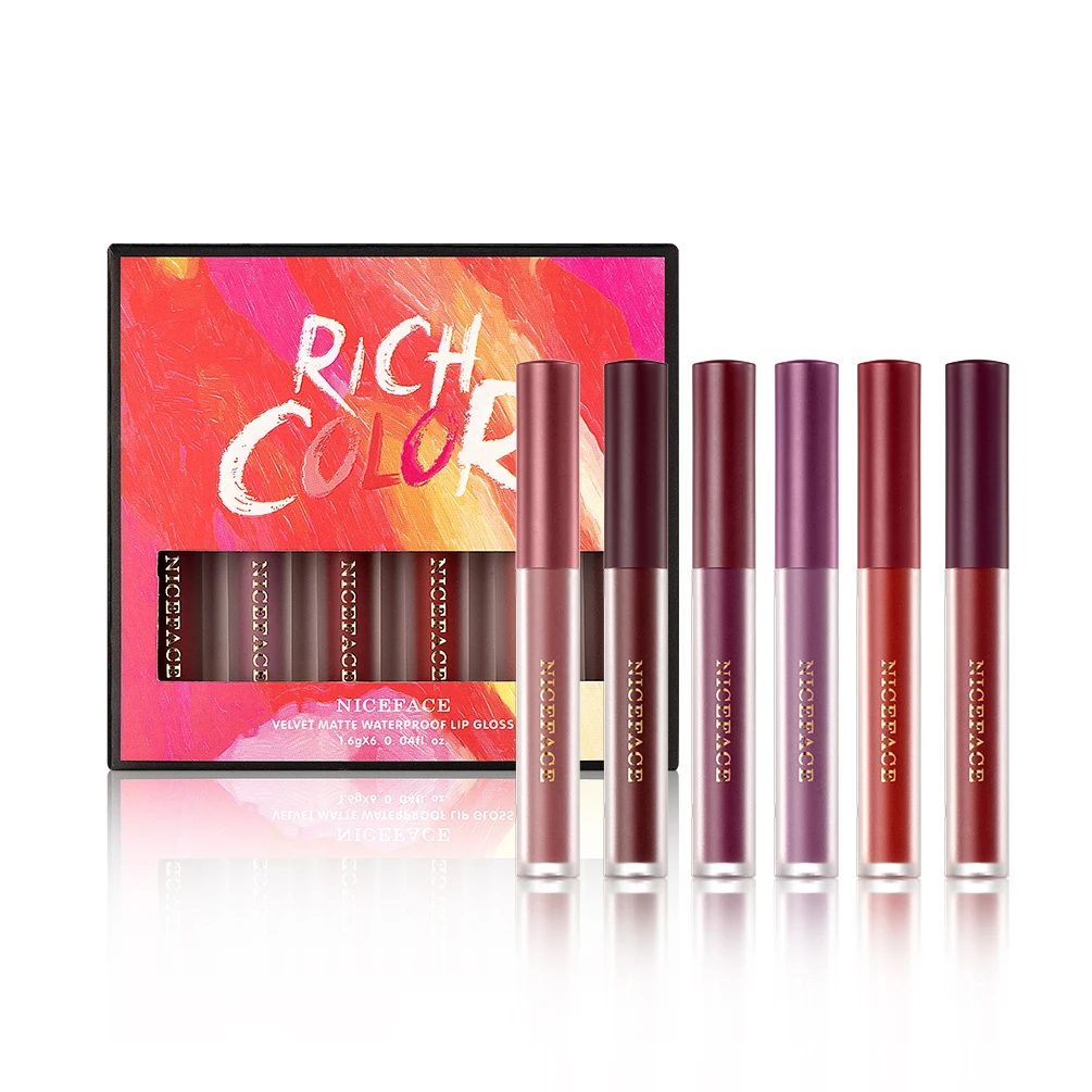 

6 Color Long Lasting Moisturizing Matte Lip Gloss Set Waterproof Non-Stick Lip Glaze Fashion Woman Makeup Lipstick