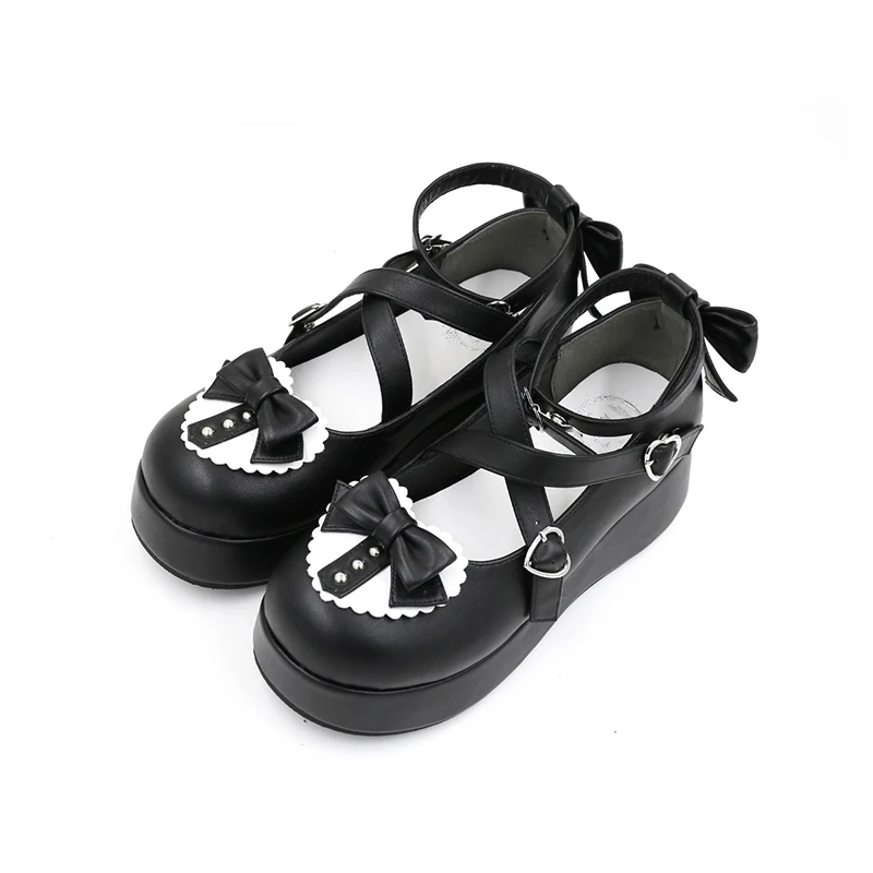 

Anime cosplay lolita shoes vintage round head platform gothic shoes cross bandage bowknot kawaii shoes loli cos japanese new