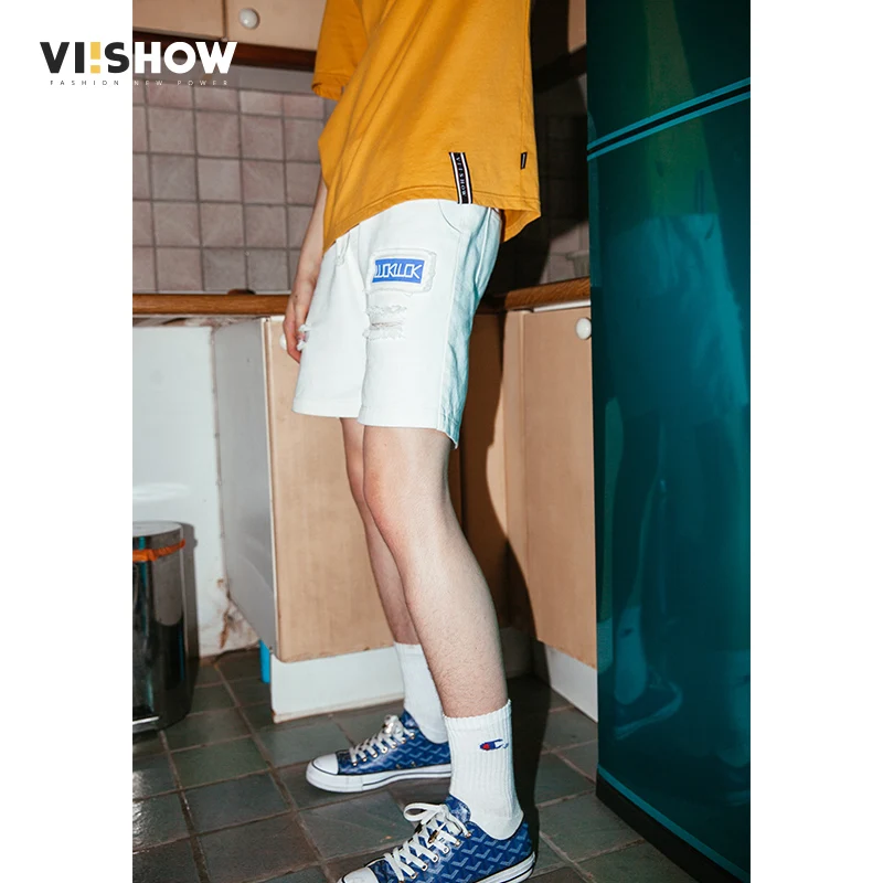 VIISHOW уличная одежда мужские шорты с белыми дырками Брендовые повседневные из 100%