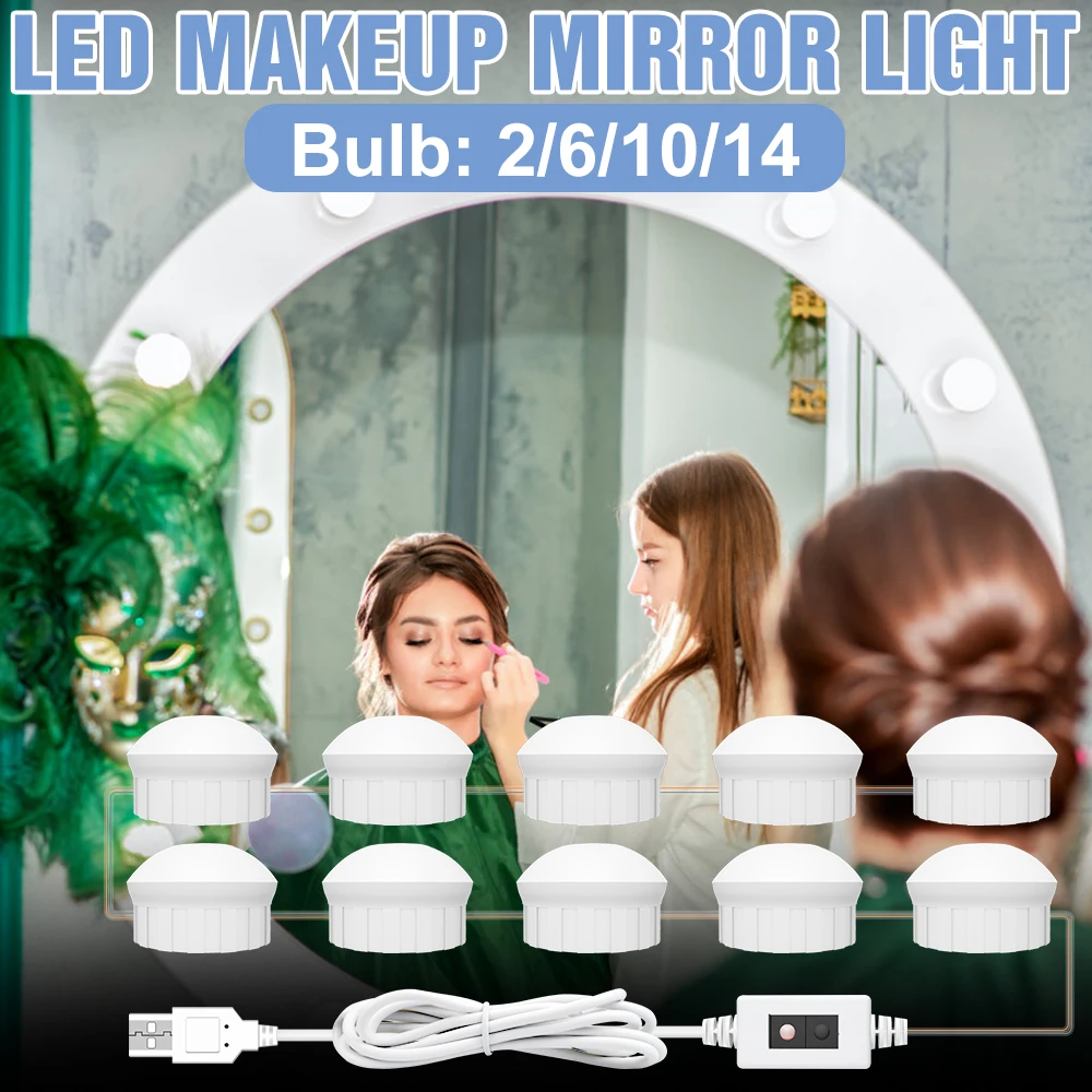 

USB 12V Hollywood Cosmetic Mirror Light Led Dimmable Vanity Light Bulb Led Makeup Dressing Table Mirror Lamp Bathroom Wall Lamp