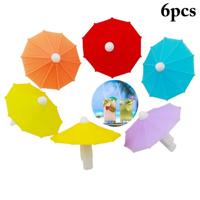 6pcs Silicone Party Umbrella Wine Glass Marker Charms Drinking Buddy Cup Identification Cup Identifier Cup Label Tags Sign Mark 2