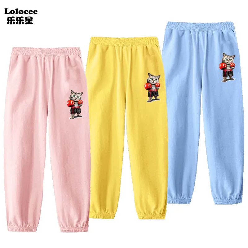 От 3 до 14 лет детская одежда с принтом изображением котенка Брюки детские