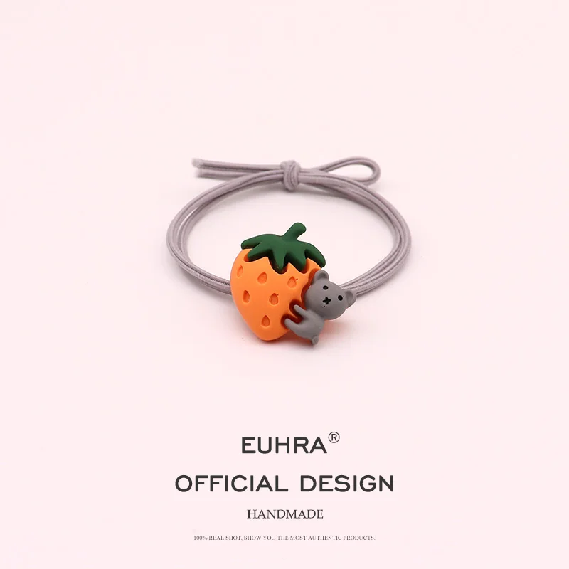EUHRA, 5 цветов, маленькие мишки, клубника, эластичные резинки для волос для женщин и девочек, детские аксессуары для волос, резинка - Цвет: Color D
