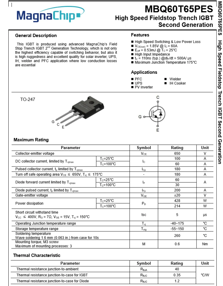 60T65PES MBQ60T65PES 5/10 шт. Применение инверторный Сварочный аппарат