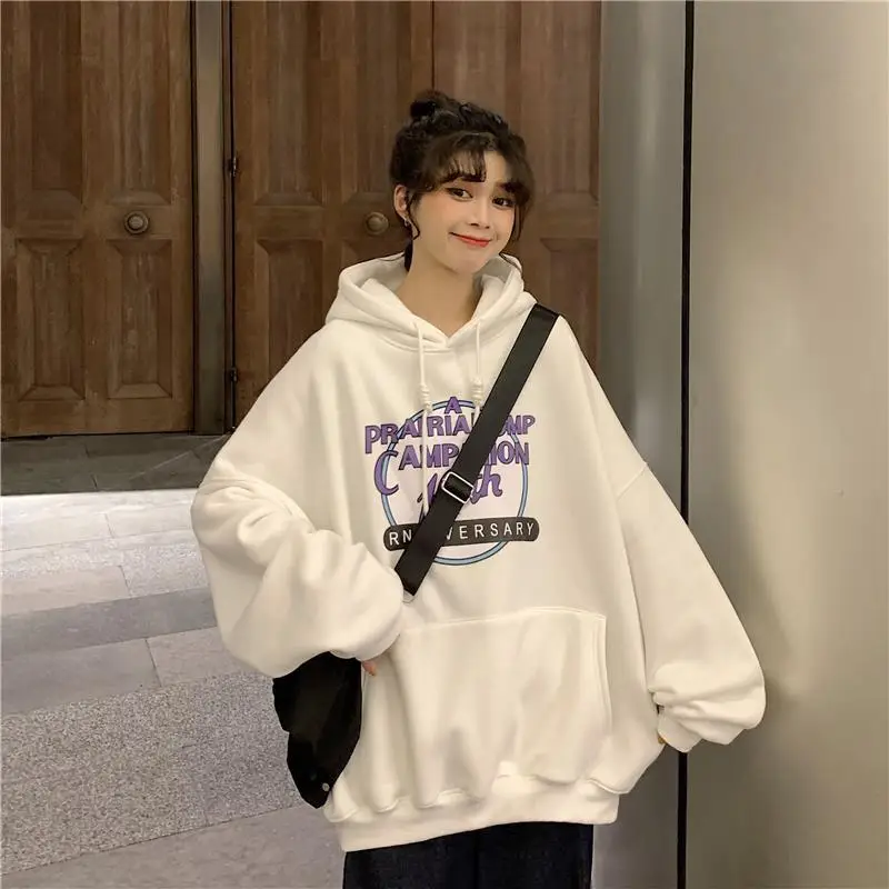 

2021 Autumn New Sweater Women's Hooded Student New Lazy Wind Loose Korean Printing Coat All-match